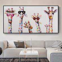 Affiche sur canevas sans cadre, art moderne coloré de girafe, cadeau idéal pour la chambre, le salon, le couloir, décoration murale, décoration hivernale, peinture de décoration de pièce