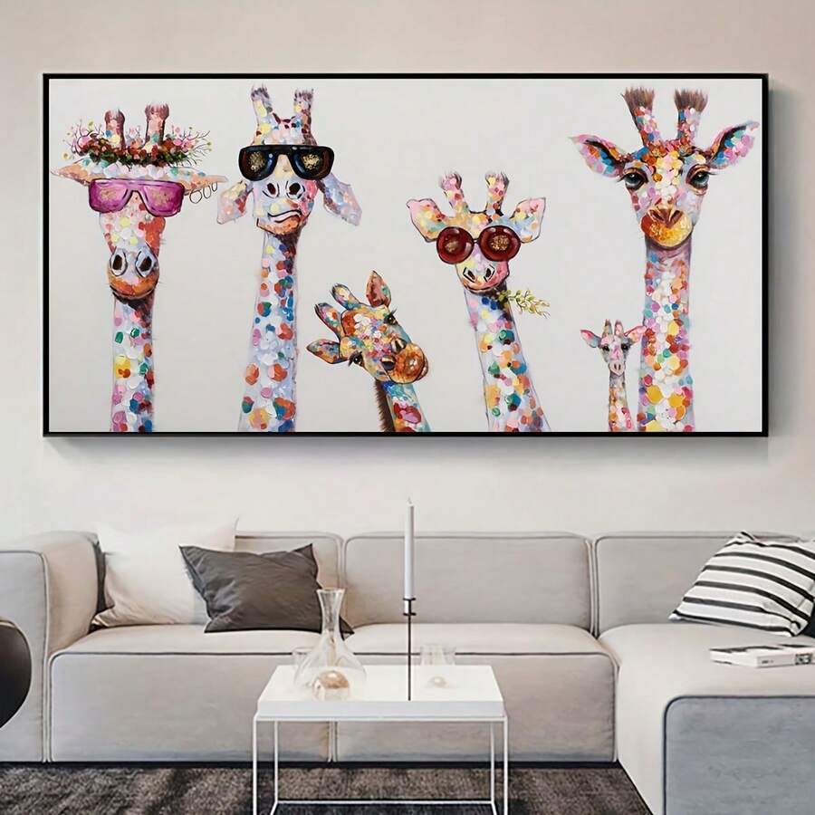 Affiche sur canevas sans cadre, art moderne coloré de girafe, cadeau idéal pour la chambre, le salon, le couloir, décoration murale, décoration hivernale, peinture de décoration de pièce