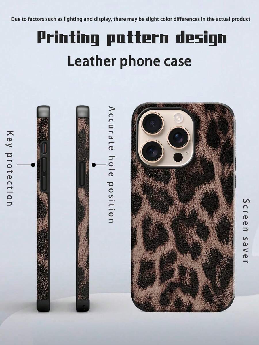 猎豹，豹纹 1 件豹纹 PU 软皮防摔防震手机壳，带旋转设计，兼容 Apple 防水防刮 - 棕色 - 查看 1