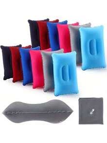 Almohada de viaje inflable, almohada de aire de tela flocada cuadrada pequeña, fácil de guardar, adecuada para camping, sueño en casa/oficina, viajes de vacaciones, senderismo, siesta, soporte para el cuello y la cintura