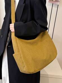 Bolso de mano de pana de unicolor, nueva bolsa de hombro de gran capacidad para hombres, bolso bandolera - Multicolor - Ver 6