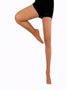 全新性感女士水钻渔网袜，薄款镂空连裤袜内衣 - 卡其色 - 查看 3