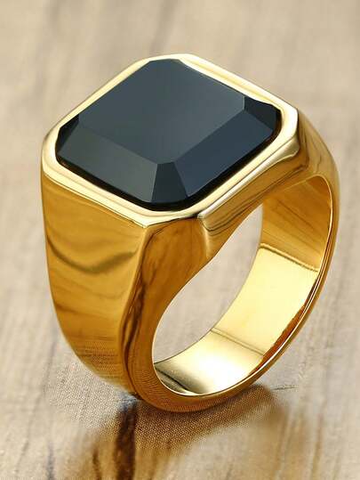 1 件复古不锈钢铸造金色戒指，适合男士日常佩戴