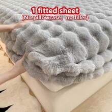 1 件厚仿兔毛床笠，床垫保护套，花卉图案，毛绒，温暖，抗皱，可拆卸和清洗，单人/双人/全尺寸 - 非常适合卧室和客房 - 泡泡 星空灰 - 查看 6