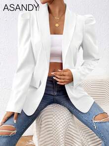 Women's Solid Color Single-Button Elegant Long Sleeve Blazer Spring - White 1 - View 6
