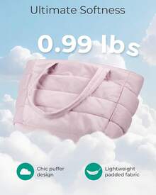 Tote Bag For Women,Quilted Hangbag Bag With Zipper,Lightweight Womens Puffy Shoulder Handbag  With Compartments Shoulder Bag Handbag For Travel, Work, Gym | Lightweight, Puffy, Tote Bag With Compartments, Quilted, For Travel, Work, Practical Valentine's Day Gifts - 淺粉色 - 查看 1