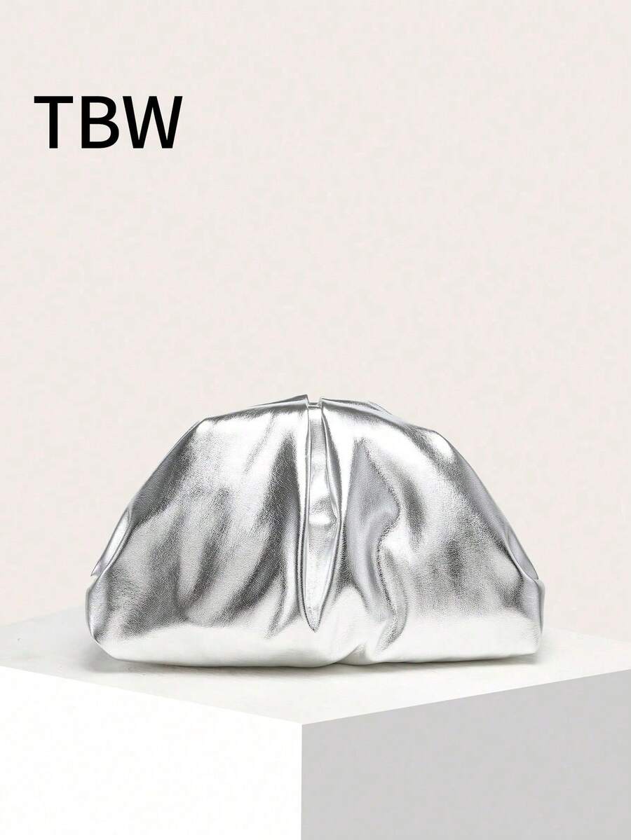 女士手提包，PU褶皱云朵材质，多功能大容量，时尚简约，适合购物和外出 - 銀色 - 查看 1