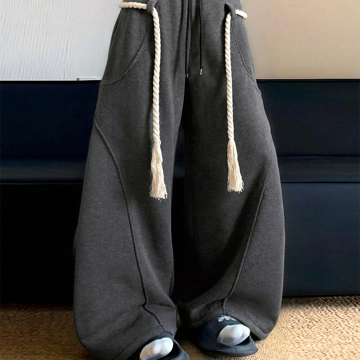 Pantalones de chándal casuales sueltos de pierna ancha con bolsillos para hombre