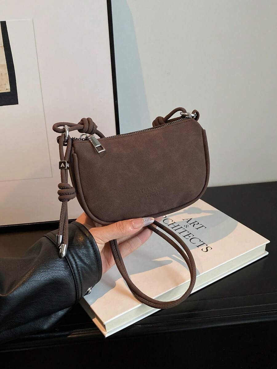 女士迷你荔枝纹斜挎包，新款时尚小巧百搭日常包 - 咖啡 - 查看 1