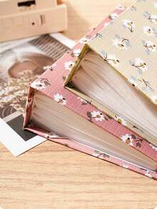 1pc 6-Inch 100-Page Vintage Minimalist Small White Flower Pattern Home Decor Photo Album, Fabric Photo Album, Cartoon Photo Album, Small Fabric Photo Album - Brown - View 5