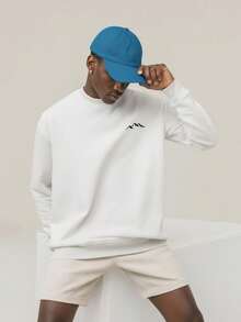 Men's Graphic Print Crew Neck Casual Versatile Long Sleeve Sweatshirt, For Fall - White - View 1