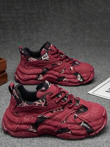 Herrskor med andningsbar mesh, tjocka sular, mångsidiga mjuka sneakers - Röd - Visa 1