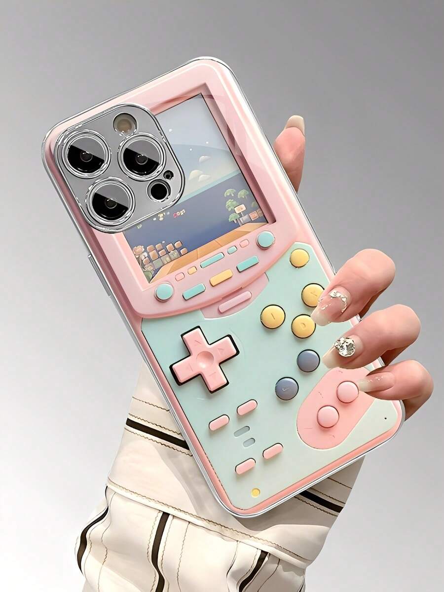 Retro Pink Game Console Pattern Full-Coverage Shockproof Tempered Glass Protective Case. Suitable For Samsung Galaxy S25/24/23/22/21/20 ULTRA/FE+,A56/55/54/36/35/34/25/25/24/16/15/14/06/05/05S, And Compatible With IPhone17,17Air,17pro,17pro Max/16/15/14/13/12/11 PRO,MAX,PLUS, Is A Thoughtful Birthday Gift For Girlfriend, Boyfriend And Friends. - 彩色 - 查看 1