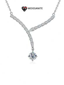 LOVESSOM A 925 Silver 1 Carat Moissanite Necklace For Women, A Versatile Snake Necklace With A Simple Design For Men And Women, A High-Quality Pendant Necklace For Couples, Suitable For Banquets, Parties, Weddings, Proposals, Christmas, Thanksgiving, Halloween, Valentine's Day, Back-To-School Season, Wedding Season, Birthdays, Anniversaries, And New Year Gifts.