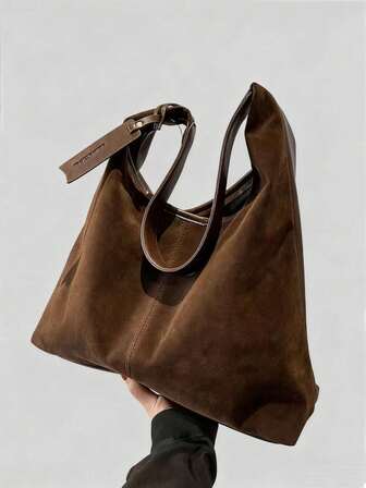 Bolso de hombro de gran capacidad para mujer, nuevo para otoño/invierno, bolso de ante retro para debajo del brazo, bolso de mano de alta gama para ir a la oficina/exterior, con textura mate y gran tamaño