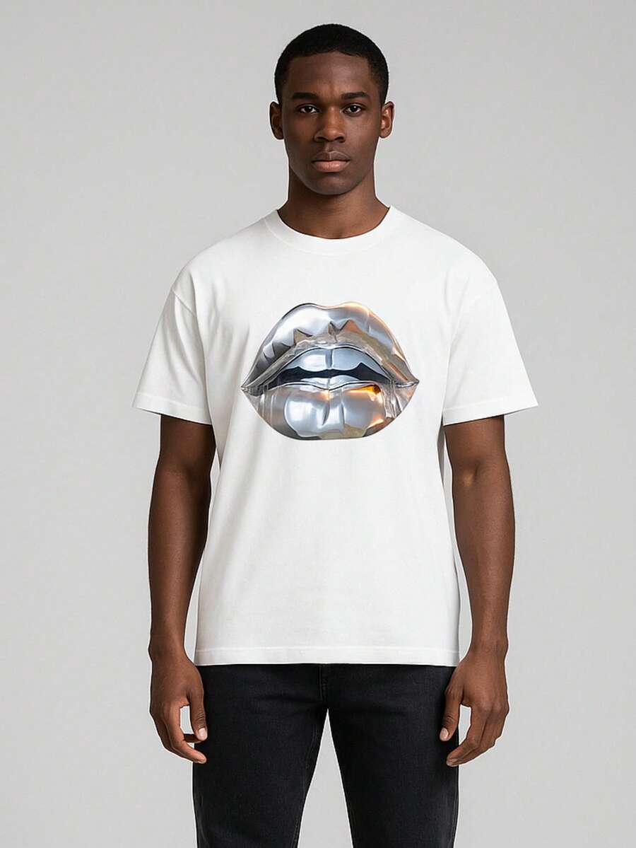 Basic Traditional Casual T-Shirt Printed Chromatic Mouth Unisex Cotton Leisure Outing Cod 566