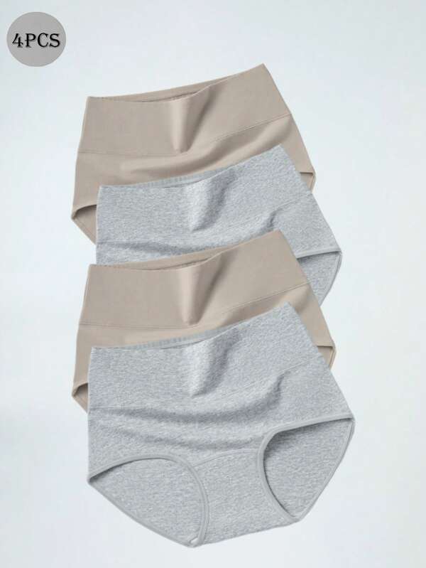 4pcs Women's Cotton High Waist Seamless Breathable Triangle Panties