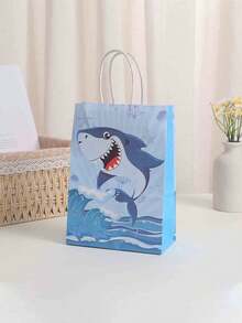 6 piezas/12 piezas Bolsas de regalo de fiesta de tiburón, bolsas de regalo de fiesta de cumpleaños de tiburón azul con asas retorcidas, suministros para fiesta de tiburón, decoraciones de baby shower de océano de verano