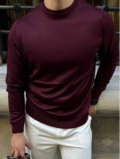 Maglione da uomo in maglia fine – girocollo, manica lunga, vestibilità comoda – prodotto in Turchia