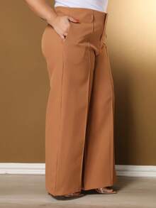 Plus Size Wide Leg Pants, New Fashion Tailored Fabric - 鏽棕色 - 查看 4