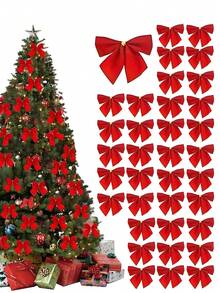 48 pezzi - Mini decorazioni ad arco per albero di Natale, piccoli fiocchi natalizi da appendere, decorazioni carine per feste di nozze, casa e ghirlande, accessori per albero di Natale da tavolo, fiocchi natalizi festivi, ornamenti ad arco per albero di Natale, fiocchi glitterati, mini fiocchi con paillettes da 5 cm, decorazioni appese a nodo, accessori per ghirlande e confezioni regalo natalizie, forniture per decorazioni natalizie