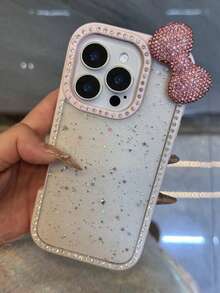 奢华闪亮水钻蝴蝶结环氧闪光透明手机壳适用于 iPhone17 16 Pro Max 15 14 13 防震保护保险杠硬质亚克力保护套