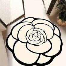 1pc Vintage Luxury Camellia Shaped Rug, Faux Wool Asymmetrical Carpet For Living Room, Sofa, Coffee Table, Soft Bedroom Bedside Mat Christmas Decor Kitchen Rug