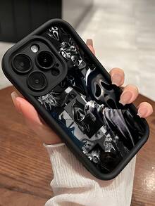 1 件鬼脸设计手机壳，适合送给男朋友、朋友、女朋友、家人、兄弟、同事、弟弟妹妹、情侣、同学、老师、生日或节日礼物，哑光黑色软保护壳兼容 13/16/15/14/13/12/11/Pro/ProMax/X/XR/XS/XSMAX/7/8/PLUS、/Redmi/OPPO/Vivo/Honor - 黑色 - 查看 5