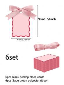 6/24/48 件扇贝形姓名座位卡（带丝带）、DIY 婚礼桌号卡、婚礼派对装饰品（粉色） - 粉色 - 查看 12