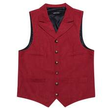 Mens Waistcoat Red Satin Lapel Vest Suit Tuxedo Gilet Coat Wedding Formal Casual Office - 紅色 - 查看 2