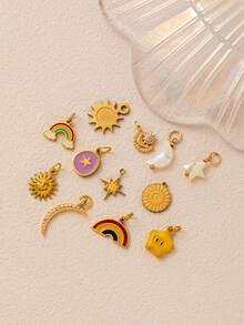 1件新款时尚不锈钢辣椒、马蹄铁、心形、五角星、太阳、贝壳造型吊坠，18K镀金，DIY饰品配件，可作项链、手链、钥匙扣，易于搭配，也可作为精致吊坠佩戴。 - 金色 - 查看 5