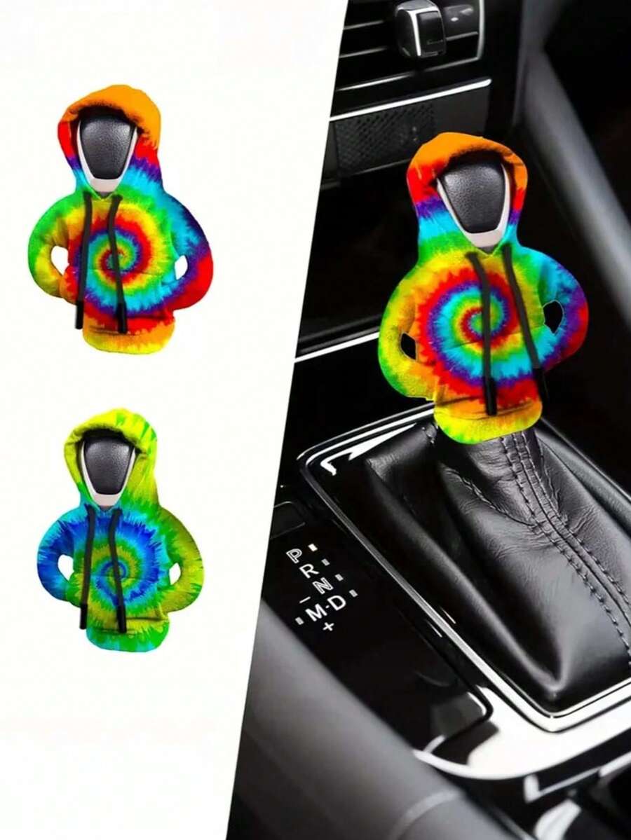 1Pc Vibrant Tie-Dye Gear Shift Hoodie Cover - Suitable For Car Interior, Colorful Car Accessories & Decoration. Made Of Soft Polyester Fabric, It's A Stylish And Practical Car Gadget. Simply Slip It Over The Gear Shift During Installation, No Tools Required, For Easy Operation.