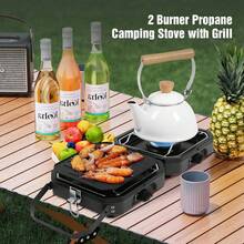 GCCSJ Camping Stove,Foldable Dual-Burner Propane Camping Stove - One-Touch Instant Ignition, Adjustable Burners With Carry Bag & Handle, Outdoor Camp Stove For Picnics, Backyard BBQ & Camping Essentials (Black) - 黑色 - 查看 5