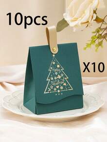 10pcs Christmas Gift Boxes - With Leather Handles, Christmas Tree Design In Holiday Red, White And Green, Suitable For Cookies, Candies, Chocolates And Small Gifts - Ideal For Business Christmas Decor, Party Favors And Winter New Year Presents. Christmas Gift Boxes, Gift Box Packaging, Christmas Decorations, Large Christmas Gift Boxes, Holiday Gifts, Seasonal Decor, Elegant Packaging, Decorative Packaging, Premium Finish (10/5PCS)