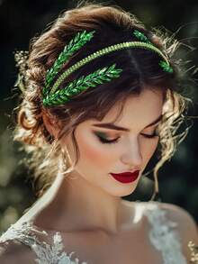 1 buah Bando Pengantin Kristal Buatan Tangan, Aksesori Rambut Pernikahan, Aksesori Hari Valentine - Hijau - View 5