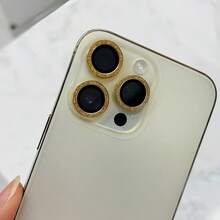 (Gold Diamond Pattern) Suitable For Compatible With IPhone 11/11pro/12 Mini /13 / 14 Plus/15 / 16 Pro Max/16e/17/17pro/17 Pro Max/17Air, Luxury Gold Flash Sticker, Scratch Resistant, High-End Lens Film