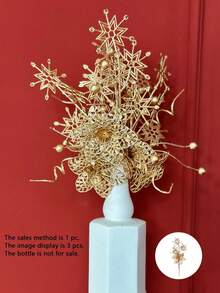 1 件 28 厘米塑料季节性装饰圣诞花，金色人造圣诞星花，适用于派对装饰、家居装饰、摄影道具、圣诞节 - 金色 - 查看 3