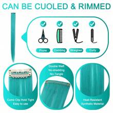 8 PCS Blue Teal Hair Accessories Clip In Colored Hair Extensions Girls Colorful Hair Pieces Party Highlights Heat Resistant Synthetic Mutilcolors Straight Wig Pieces Blue Teal - Màu xanh ngọc - Xem 6
