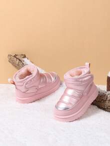 2025 Winter Thick-Soled Thermal Lined Children's Snow Boots, Flat Non-Slip Boys & Girls Warm Boots, Outdoor Comfortable Toddler Snow Boots, Waterproof Material Girls & Boys Boots - 粉色 - 查看 2