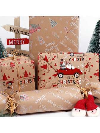 1 rolă, 43 cm * 10 m, hârtie de ambalaj pentru cadouri de Crăciun, dimensiune mare, față-verso - hârtie kraft galbenă retro, pentru ambalaje exterioare de cadouri de Crăciun, potrivită pentru Crăciun, nuntă, sărbători, ziua de naștere, petrecere, petrecere de Crăciun