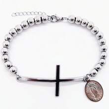 1pc Stainless Steel Hip-Hop Style Round Beaded Bracelet, Elastic Cord Bracelet, Birthday Gift For Men And Women, Elegant Jewelry Decor