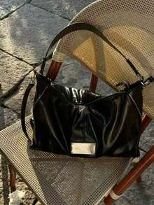 Dedoo 复古摩托车风格女士手提包，大容量，休闲时尚，适合通勤、户外活动、日常购物，可单肩背或斜挎，女士时尚包包 - 黑色 - 查看 3