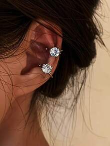 2pcs Gold & Silver Metal Earring Set, For Women - Silver - View 4