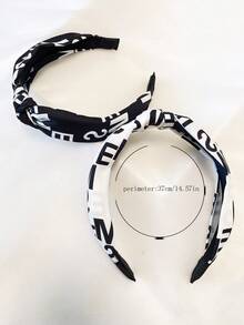 2pcs/Set Women's Black & White Letter & Number Fabric Twist Headband, Simple Hair Accessories Suitable For Daily Use, Autumn/Winter, Hair Band, Hair Hoop