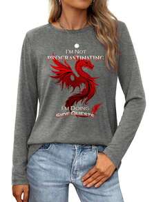 Dragon's Side Quests  Procrastination Or Exploration  Womens Long-Sleeve Crewneck T-Shirt - 灰色 - 查看 1