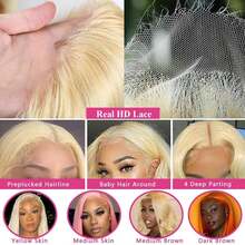 30 Inch Lace Front Wigs Human Blended Hair Pre Plucked With Baby Hair 13x4 Straight HD Transparent Lace Front For Women Daily Use 200 Density Glueless Fashion 613 Blonde Color - S613 - View 7