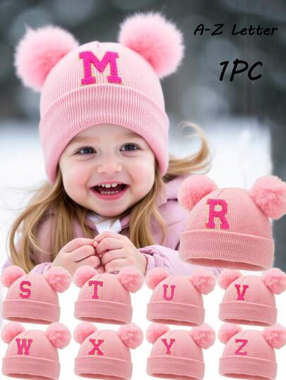 1PC Embroidered Personalized Baby Knitted Hat Toddler Children 26 Letter Beanie Cap Craft Baby Girls Skull Hat For Infant Girls Daily Wear 0-3Y