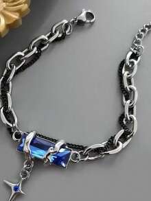 1 件深色哥特式十字架手链，简约钛钢防水不褪色高端男士手链 - 手鍊 - 查看 3