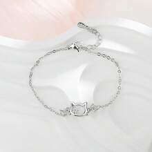 1pc Hollow Cat Inlaid Bracelet, Versatile Luxurious Elegant Design Jewelry, Gift Accessory For Women