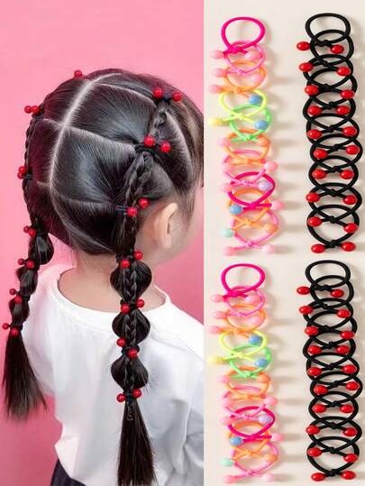 100pcs/Set Kids Hair Accessories, Colorful & Black Hair Ties, Elastic Hair Bands, Ponytail Holders, Hair Scrunchies For Girls, Daily Use